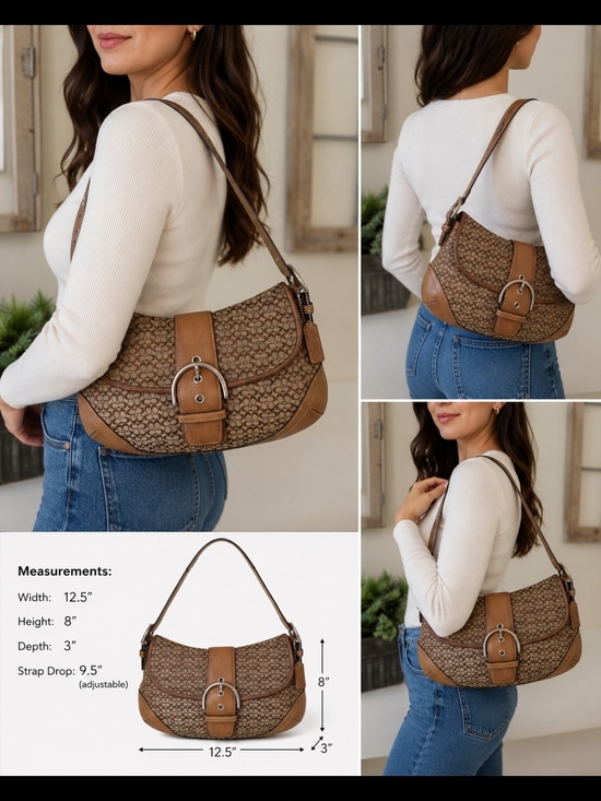 バッグ Coach Soho signature Shoulder Bag Brown Coach Soho Signature Large Flap Shoulder Bag Brown Jacquard Canvas